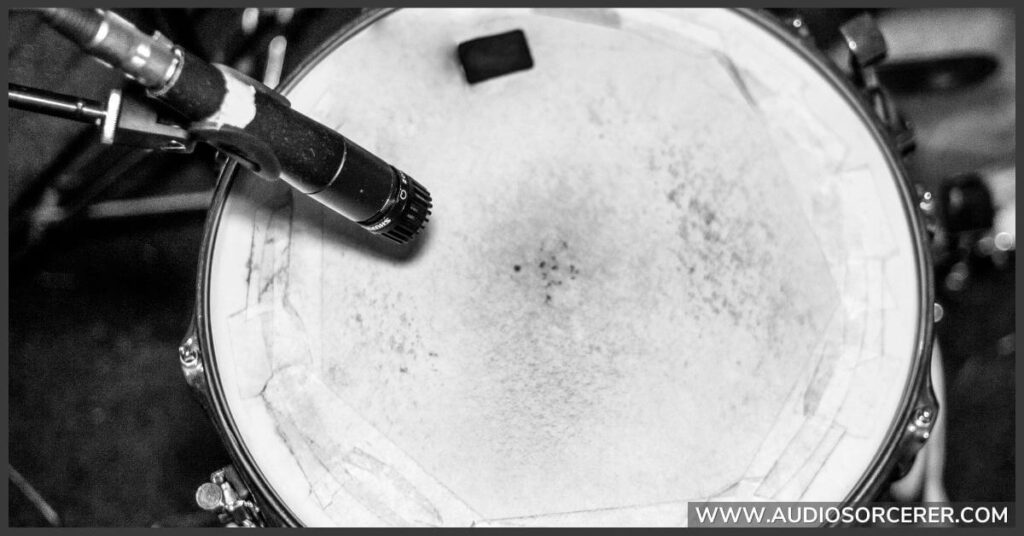 Miking a snare drum with a Shure SM57.