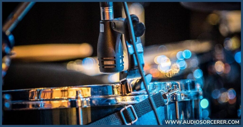 Closeup of miking a tom drum.