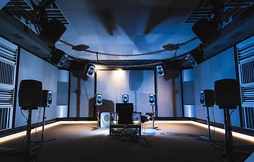 Picture of a Dolby Atmos mixing studio.