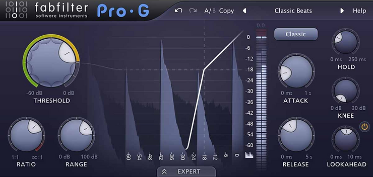 FabFilter Pro-G noise gate audio plugin.