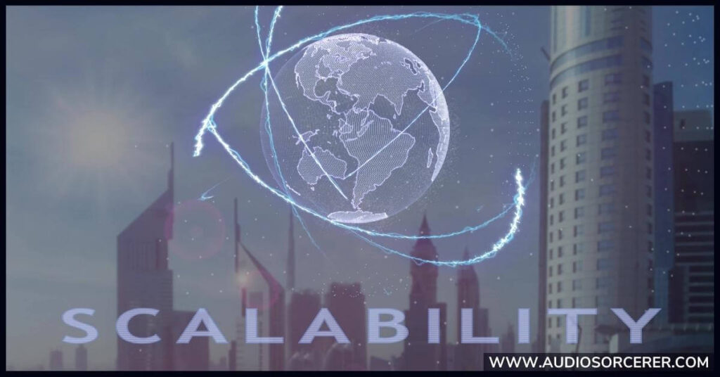 A world in front of a city with the word "scalability".