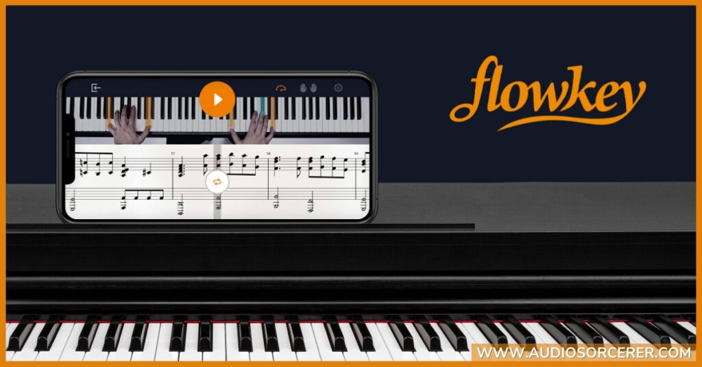 Flowkey online piano lessons promotional image.