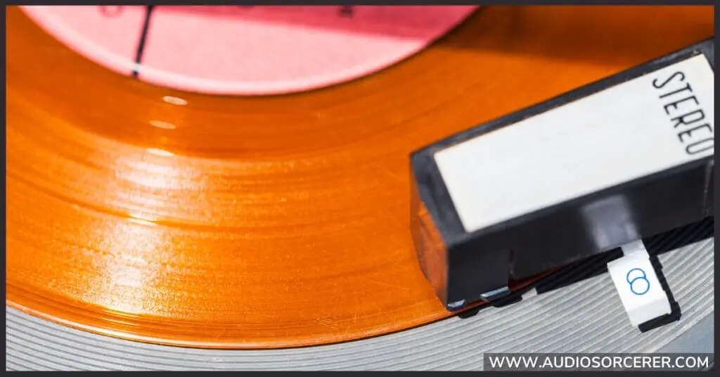 Orange vinyl record representing an EP.
