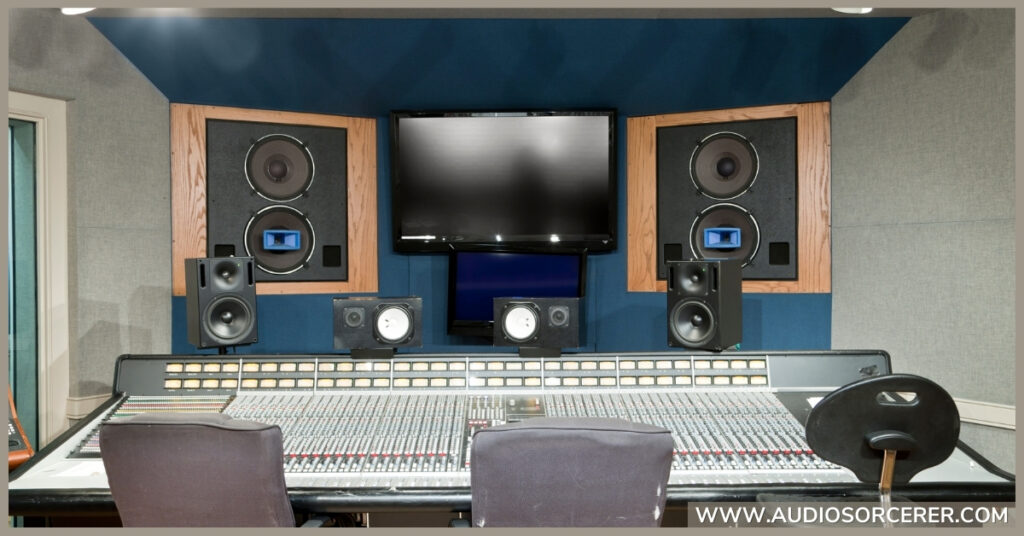 Recording studio showcasing far field monitors.