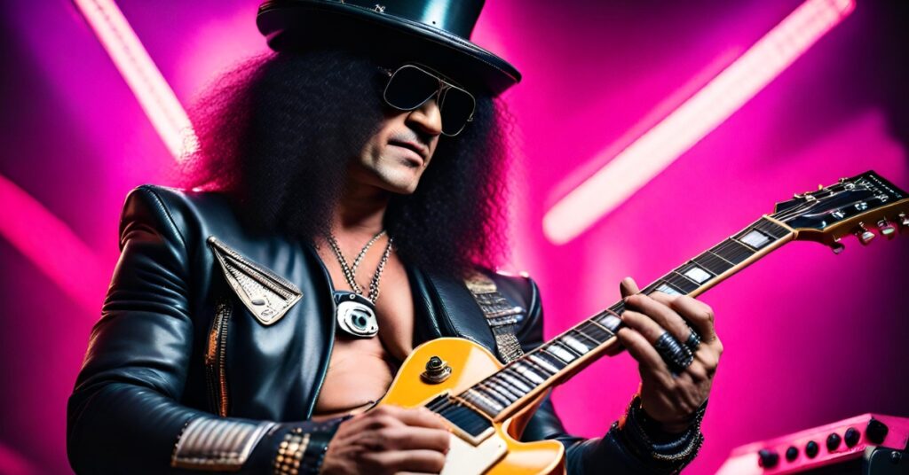 Slash playing guitar.