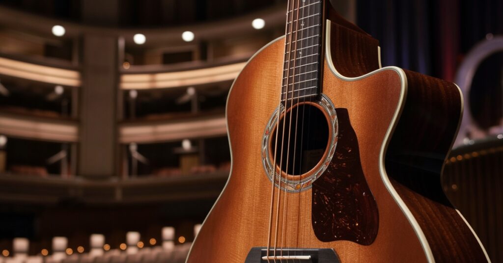 Grand auditorium cutaway acoustic guitar.